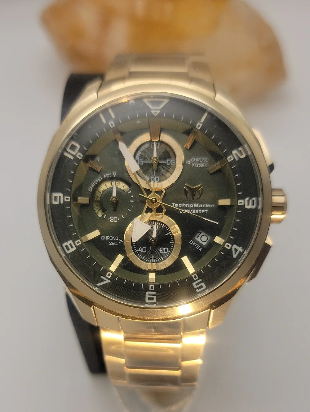 NWT TechnoMarine Ocean Quantum Men's Watch 44mm Olive Gold TM-318131 Chronograph